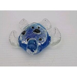 Art Glass Sea Turtle Paperweight Figurine Blue Silver Unique Pattern